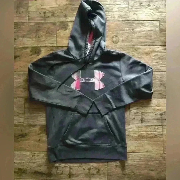 Under armour dark gray hoodie with pink logo women Medium - Picture 1 of 8
